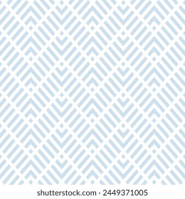 Geometric line seamless pattern. Vector chevron texture. Subtle light blue and white zigzag stripes, grid, lattice, diagonal lines. Abstract minimal zig zag background. Simple geometry. Repeat design