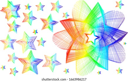 Formas de línea geométrica ilustración de degradado arco iris, fondo multicolor vectorial