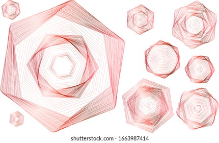 Geometric line shapes red gradient illustration, vector bright multicolor background
