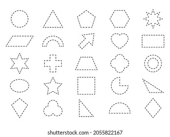 Geometric line shapes set. Educational linear spotted figures. Basic cutting forms. Vector isolated on white