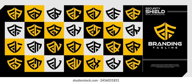 Geometric line shield initial letter F FF logo set