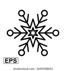 Geometric Line Snowflake Icon with Star Center – Modern Winter Symbol Vector for Christmas, Frozen Season, Weather Apps, Holiday UI, Decoration, or Minimalist Graphic Design