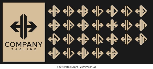 Geometric line square initial H HH logo design