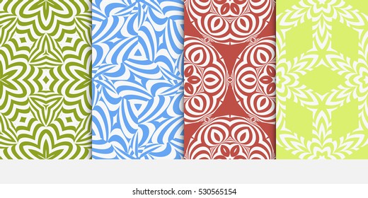 geometric line, swirl, shape. pattern set. Seamless decorative design. green, red, blue color. Vector illustration.