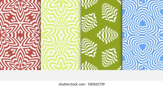 geometric line, swirl, shape. pattern set. Seamless decorative design. green, red, blue color. Vector illustration.