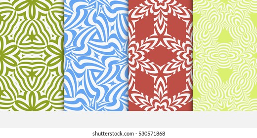 geometric line, swirl, shape. pattern set. Seamless decorative design. green, red, blue color. Vector illustration.