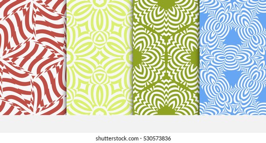 geometric line, swirl, shape. pattern set. Seamless decorative design. green, red, blue color. Vector illustration.