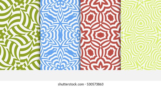 geometric line, swirl, shape. pattern set. Seamless decorative design. green, red, blue color. Vector illustration.