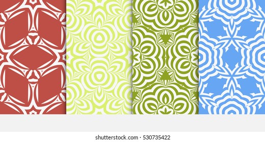 geometric line, swirl, shape. pattern set. Seamless decorative design. green, red, blue color. Vector illustration.