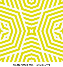 Motif géométrique vectoriel harmonieux de ligne. Un ornement abstrait à rayures minimales. Texture couleur vert citron avec lignes, bandes, formes étoiles, octogons, mosaïques répétées. Arrière-plan simple. Design geo branché