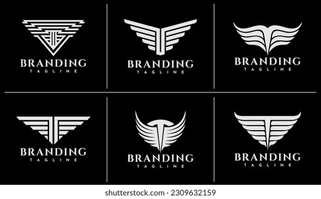 Geometric line wing letter T logo branding. Modern fly wing initial T logo.