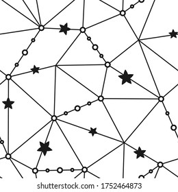Geometric linear background with beads and stars. Polygonal abstract monochrome background, vector template for wallpaper, wrapping paper, packaging, website, printing on fabric, textile, clothes, bag