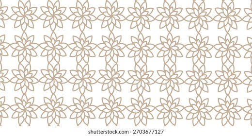 Patrón floral lineal geométrico del azulejo. Diseño de Boda con líneas de oro sobre fondo blanco. Patrón de Vector sin fisuras de finas líneas doradas y blancas. Lujoso fondo de textura art deco oriental.