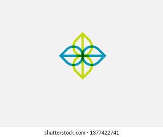 Geometric linear logo icon of four leaves plants flower