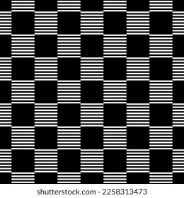 Geometric linear ornate. Checks seamless pattern. Checkered ornament. Squares illustration. Tiles wallpaper. Ethnic motif. Lines background. Digital paper. Strokes textile print. Vector art