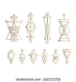 Geometric linear shapes vector set. Abstract line drawn graphic elements. Hipster symbols for decorations and nails stickers design