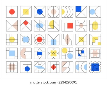 Geometric linear square icon with thin line stroke.Abstract mathematical figures of Memphis style. Minimalistic outline shapes