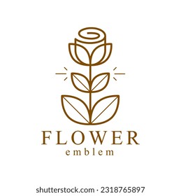 Geometric linear style vector flower logo or emblem isolated on white, sacred geometry floral symbol line drawing emblem, blossoming flower hotel or boutique or jewelry logotype.