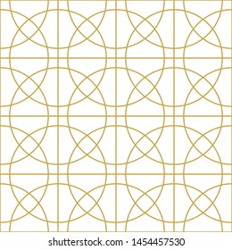 Geometric linear tile with circles. Seamless vector pattern in gold color