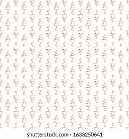 Geometric linear vector seamless pattern. Gold and white hipster symbols background. Modern style texture