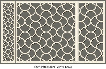 Geometric linear wave pattern abstract lines. Laser cutting of a decorative panel. Template for cutting plywood, wood, paper, cardboard and metal.