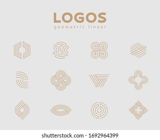 Geometric lineart logos set. Futuristic line shapes. Eps10 vector.