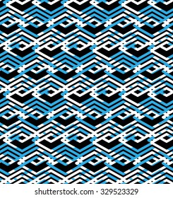 Geometric lined seamless pattern, colorful vector endless background. Symmetric decorative motif texture with intertwine rhombs created from black lines. 