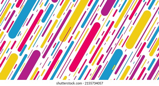 Fondo geométrico de moda. Diseño vectorial de colores vivos de arte pop. Patrón rayado de color violeta, púrpura, azul y amarillo. Banner moderno de estilo pop art style de colores