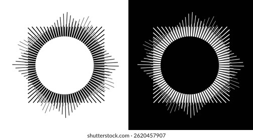 Geometric lines art. Black shape on a white background and white shape on a black background.