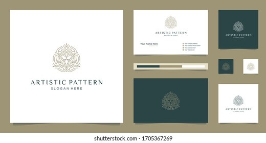 geometrische Linien künstlerische Muster Logo Design Vektorillustration und Visitenkarten.