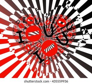 Geometric lines background with i and you words and traffic sign illustration hearts design vector print