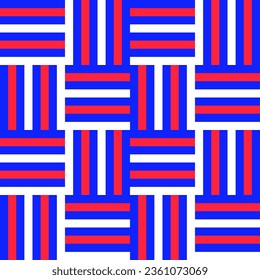 Geometric lines in blue and red 
on a white background.