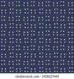 Geometric lines chekered abstract decorative vector background. Vector mosaic tiles seamless pattern with deep blue color background and geometrical ornament. Vector eps illustration.