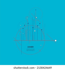 Geometric lines and circles abstract connection. Vector communication structure for biology and data design on blue background