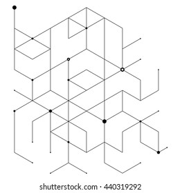 Geometric lines and dots. Line pattern. Modern cube background. Cell abstraction. Connection vector illustration for print and web design.