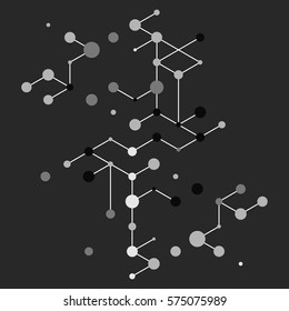 Geometric lines and dots. Line pattern. Modern cube background. Cell abstraction. Connection vector illustration for print and web design. Network black pattern. Organic concept.