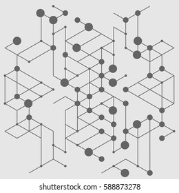 Geometric lines and dots. Line pattern. Modern cube background. Cell abstraction. Connection vector illustration for print and web design. Network black pattern. Organic concept.