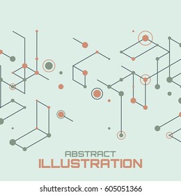 Geometric lines and dots. Line pattern. Modern cube background. Cell abstraction. Connection vector illustration for print and web design. Network black pattern. Organic concept.