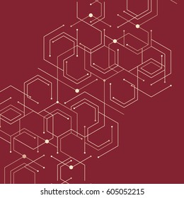 Geometric lines and dots. Line pattern. Modern cube background. Cell abstraction. Connection vector illustration for print and web design. Network black pattern. Organic concept