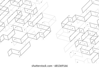Geometric lines and dots. Line pattern. Modern cube background. Cell abstraction. Connection vector illustration for print and web design. Network black pattern. Organic concept.