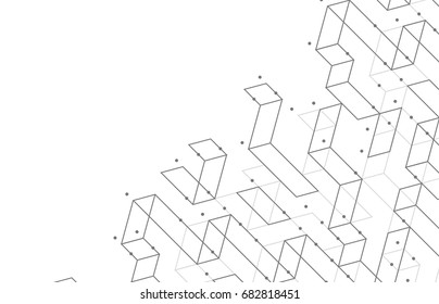 Geometric lines and dots. Line pattern. Modern cube background. Cell abstraction. Connection vector illustration for print and web design. Network black pattern. Organic concept.