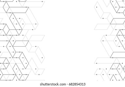 Geometric lines and dots. Line pattern. Modern cube background. Cell abstraction. Connection vector illustration for print and web design. Network black pattern. Organic concept.