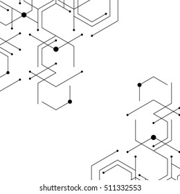 Geometric Lines And Dots. Modern Digital Background. Cell Abstraction. Connection Vector Illustration. Network Technology Pattern.