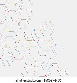 Geometric lines and dots. Modern hexagon background. Connection vector illustration and network cell pattern.