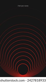 Líneas geométricas formando estructura abstracta contra fondo negro con frase - siento tus ondas. Estética moderna, arte minimalista. Diseño vectorial para portada creativa, póster y anuncio