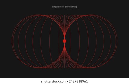 Líneas geométricas formando una estructura abstracta sobre fondo negro titulado fuente única de todo. Estética moderna, arte minimalista. Diseño vectorial para portada creativa, póster y anuncio