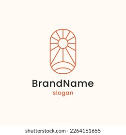 Geometric Lines Half of Sun Style isolated on Flat Vector Logo Design Template