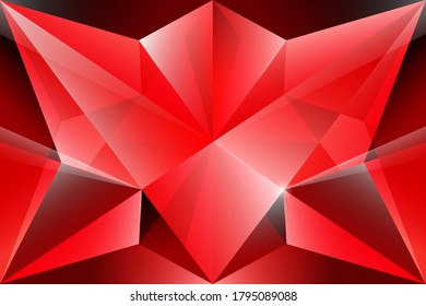 Líneas geométricas que imitan un cristal translúcido rojo brillante con resaltados en la superficie