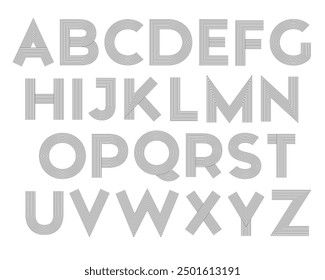 Geometric lines letter set. Retro alphabet uppercase typography. Capital stylized linear letters 