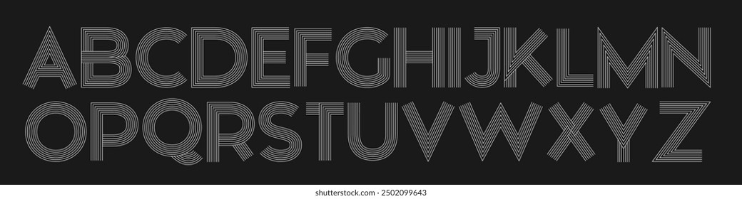 Geometric lines letter set. Retro alphabet uppercase typography. Capital stylized linear letters 
